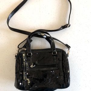 Black sequined purse with shoulder straps